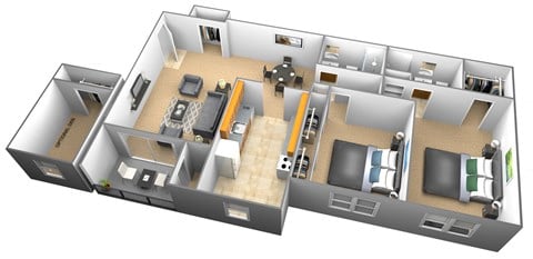Floor plan for 2 beds, 2 baths, 1270 sqft
